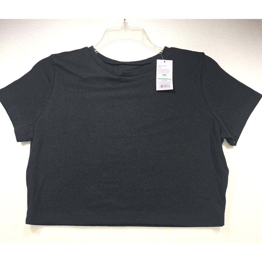 Wild Fable Black Cropped Short Sleeve T-Shirt XXL NWT